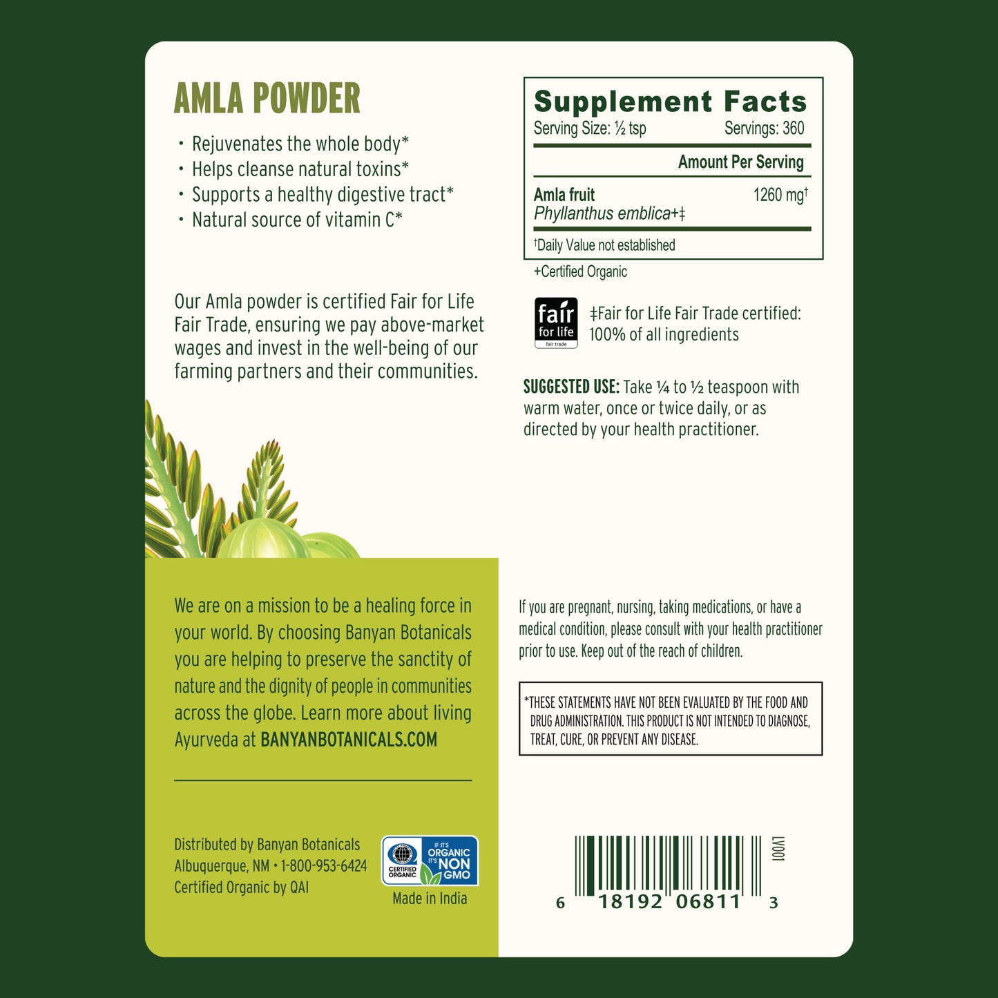 1 lb: Amla Powder Supplement Facts