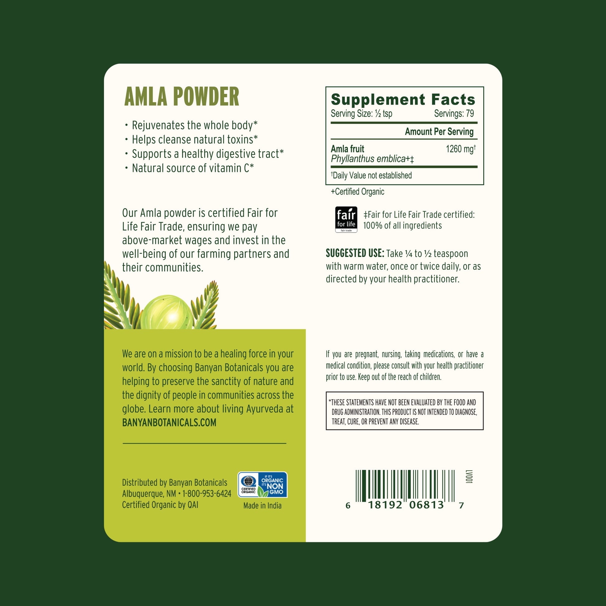 3.5 oz: 3 oz: Amla Powder Supplement Facts