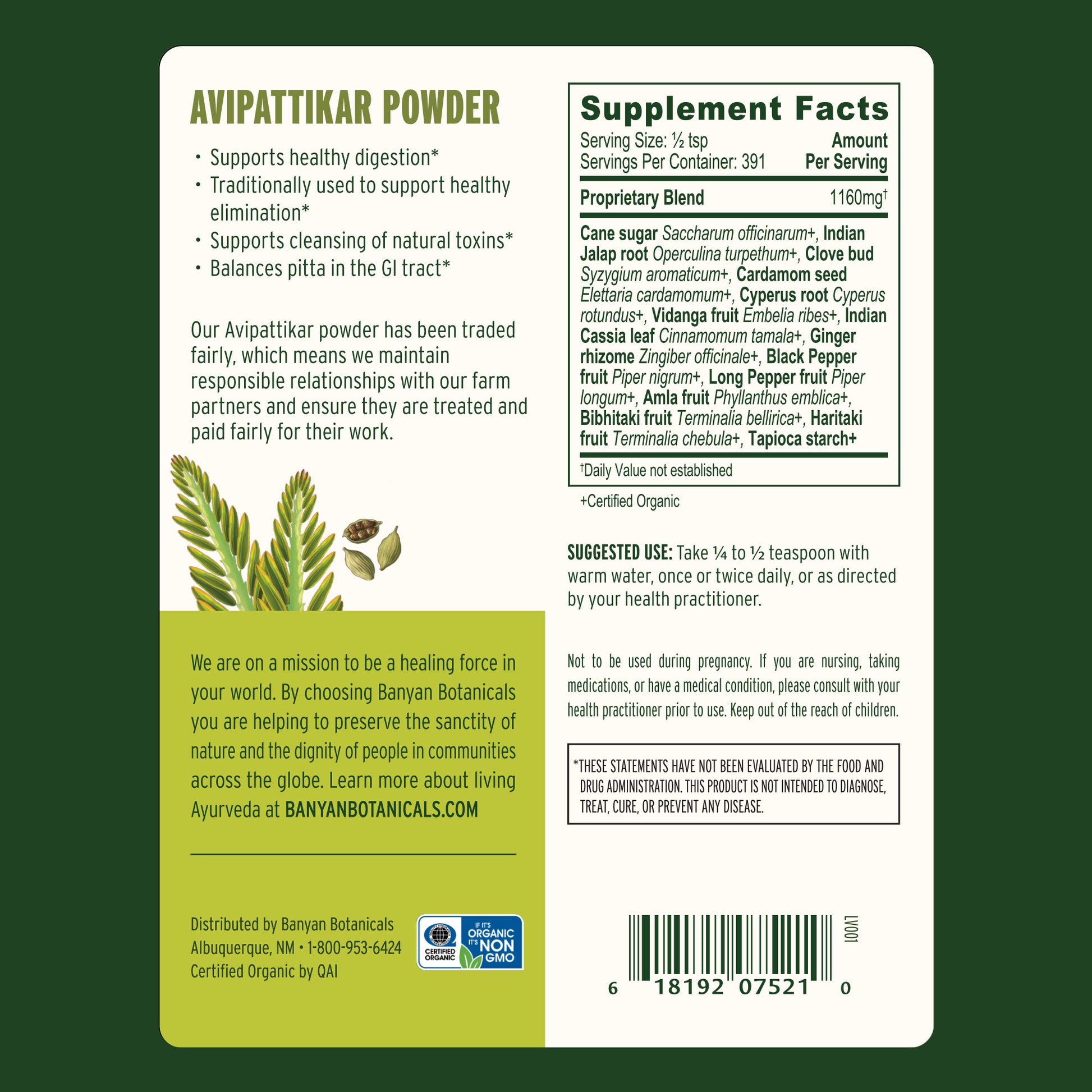 1 lb: Avipattikar Powder Supplement Facts
