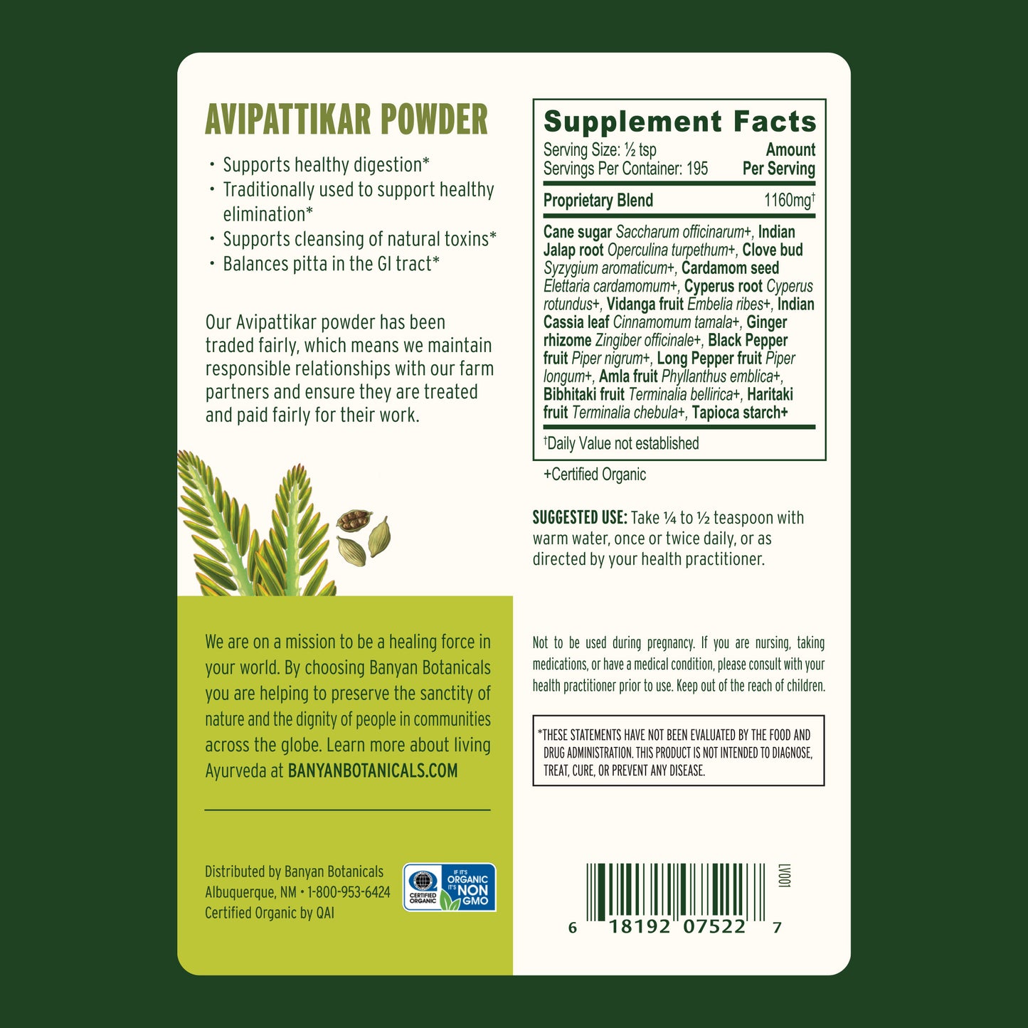 1/2 lb: Avipatttikar Powder