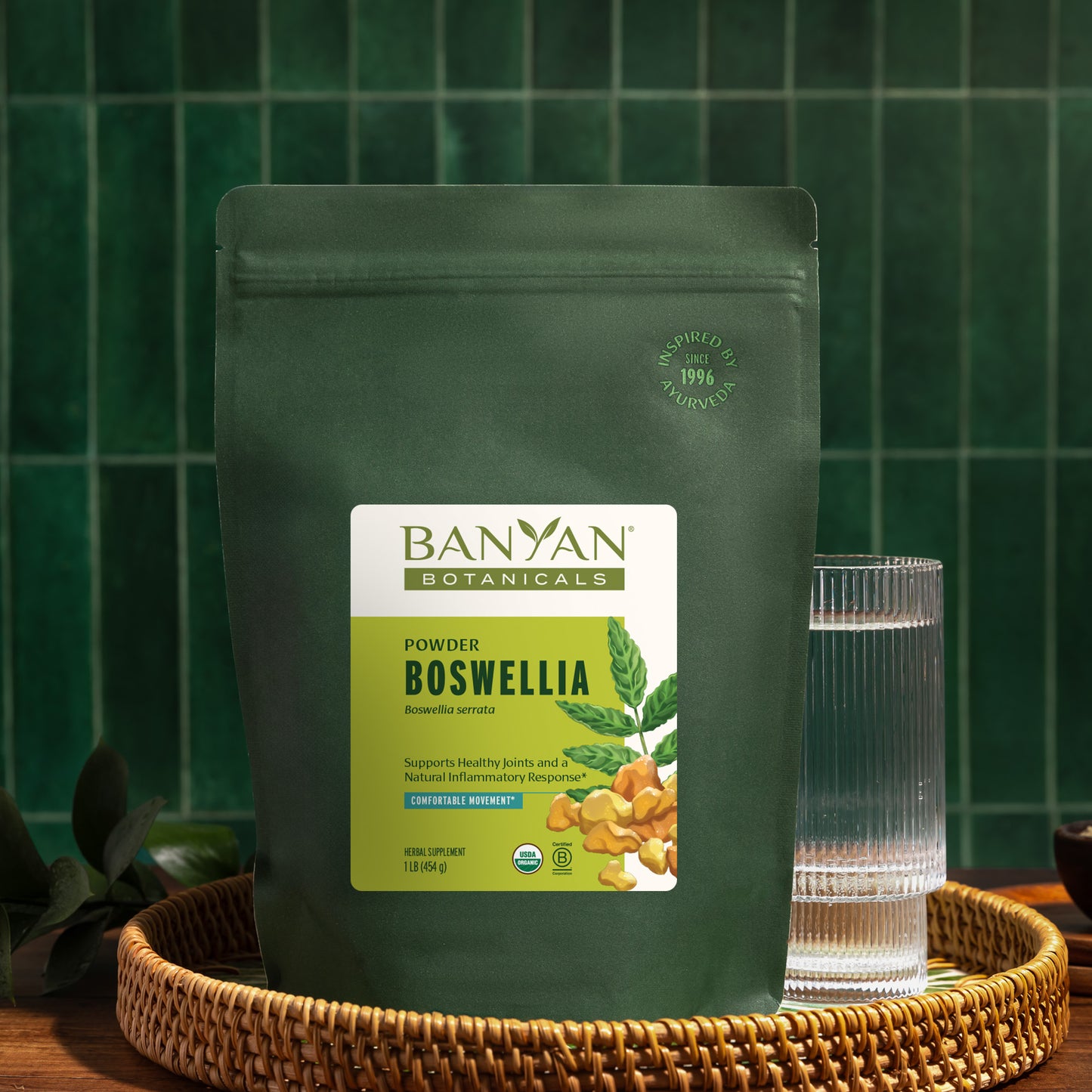 1 lb: Boswellia Powder With Water Glass