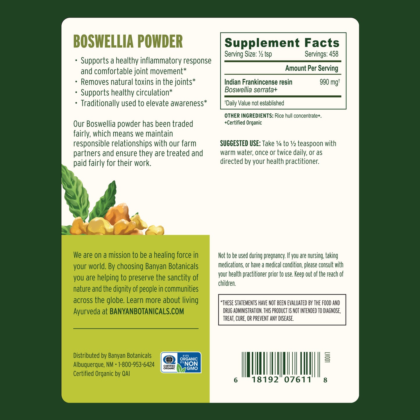 1 lb: Boswellia Powder Supplement Facts