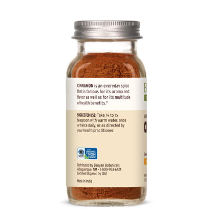 spice jar: Cinnamon powder spice jar showing side label with suggested use