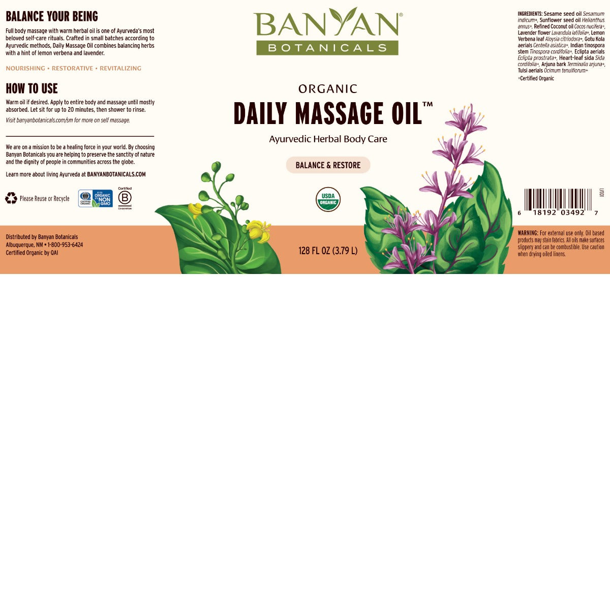 128 fl oz: Daily Massage Oil Label Image