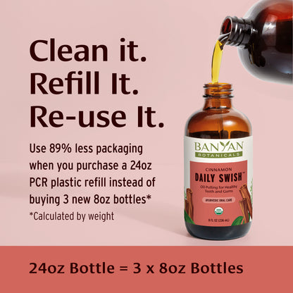 8 fl oz: Daily Swish Cinnamon oil refill graphic