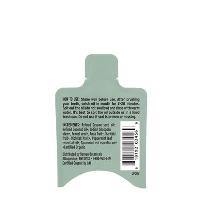 Single Use: Back label of a single use Daily Swish pouch on a white background
