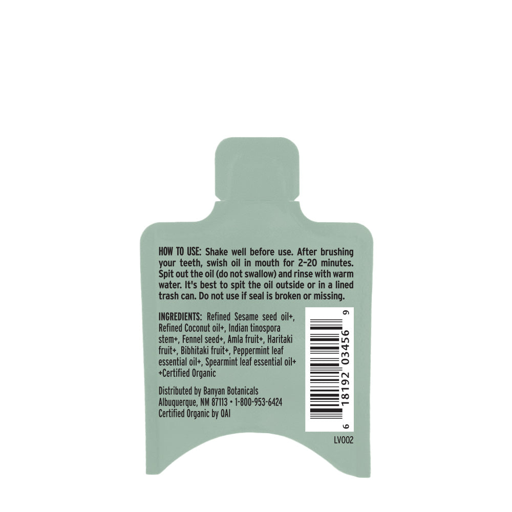 Single Use: Back label of a single use Daily Swish pouch on a white background