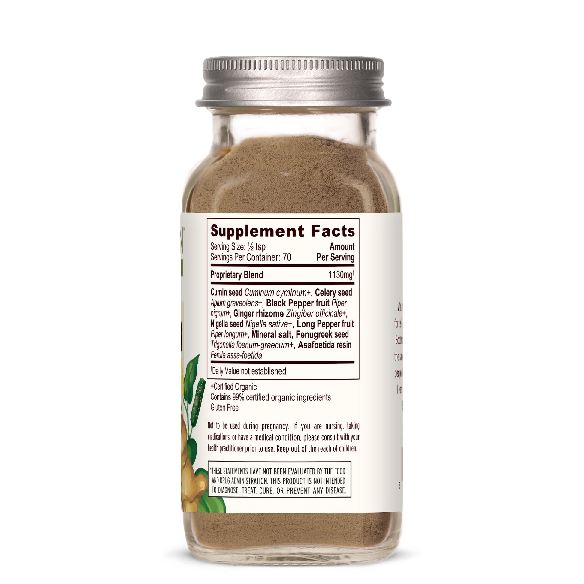 spice jar: side label showing supplement facts