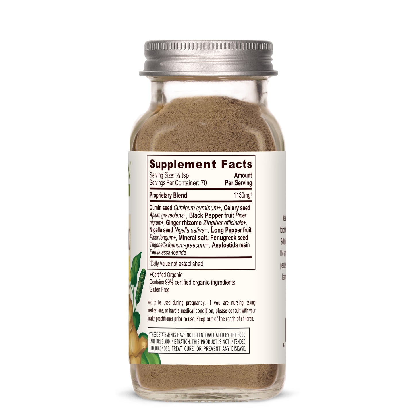 spice jar: side label showing supplement facts